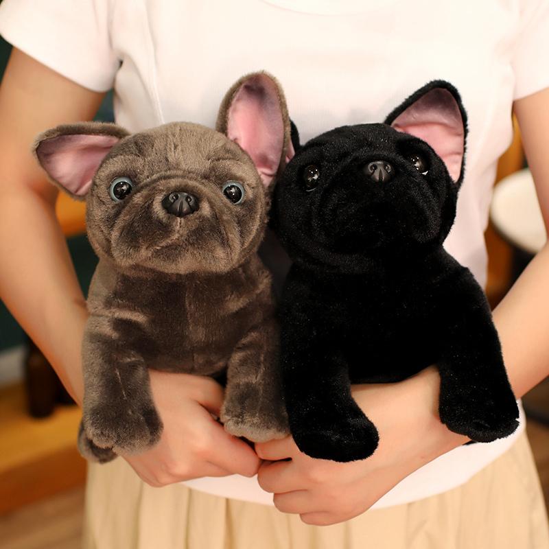 New 28cm Bulldog Plush Toy Realistic Stuffed Animals Black Grey Bulldog Plush Lifelike Pet Dog Soft Doll Gift