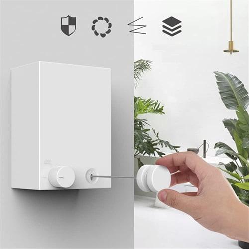 Corda de Varal Retrátil para Interior Homeme, Capacidade de Peso 20kg, Montagem na Parede, 4,2m de Comprimento, Flexível, Recuperação Lenta, Corda de Varal Oculta, Aço Inoxidável SUS304