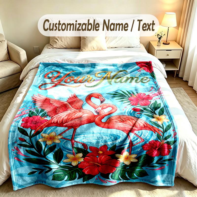 Floral Garden Theme Soft Blanket Personalized Custom Name Text Print Warm Blanket Home Sofa Bedroom Decor