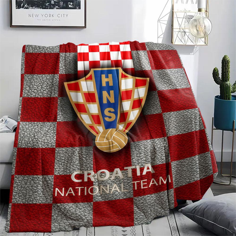 Kroatien Fußball Aufgedruckte Flanelldecke, weicher Überwurf für Schlafzimmer Sofa, waschbar, Fußballfan Artikel, tolles Geschenk.