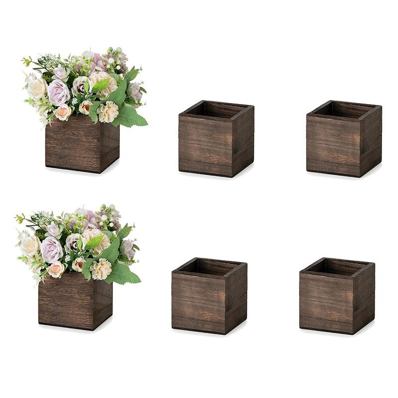 1/2/4PC Small Home Flower Box Table Pencil Holder Bohemian Wooden Planter Wedding Square Rustic Garden