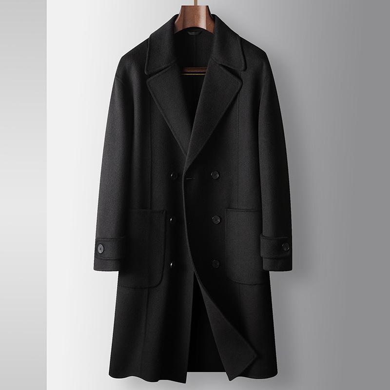 

Осенне-зимний длинный двусторонний шерстяной тренчкот молодежная повседневная двубортная теплая куртка 185 чёрный