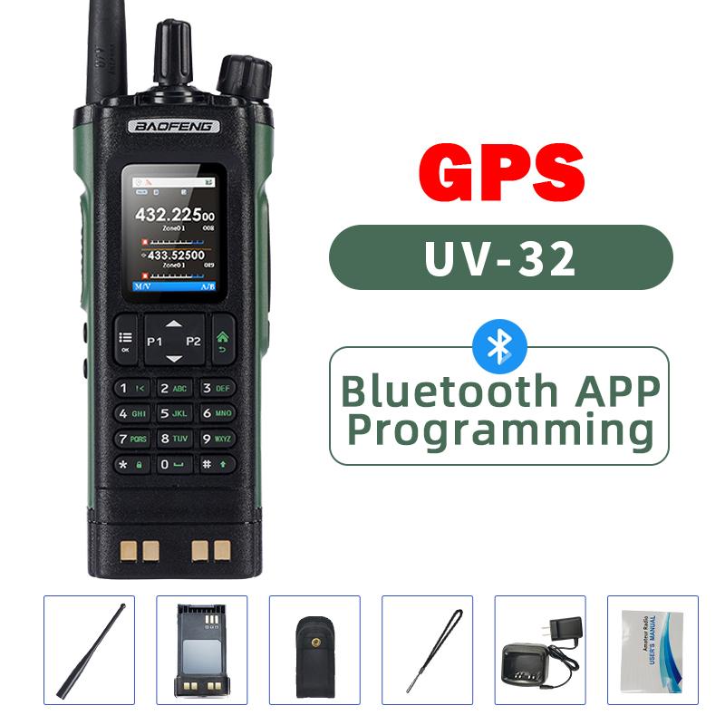 Walkie Talkie Baofeng UV-32 GPS 10W Bluetooth Wireless Programming Copy Frequency Air Band Long Range Type-C Two Way Ham Radio