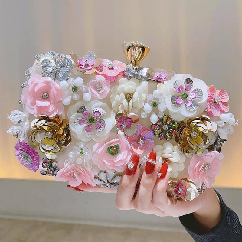 Banquet Bag Color Beads Flower Dinner Bag Celebrity Clutch Bag Annual Meeting Cheongsam Bag Dress Bag