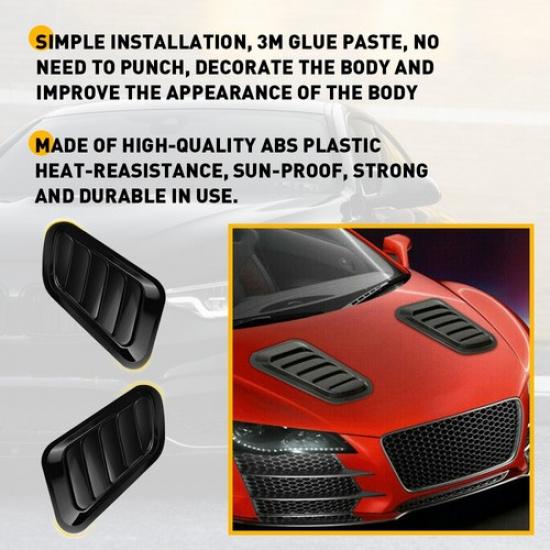 1 pair Black Car Hood Vent Scoop Cover Air Flow Intake For Ford Toyota Honda I