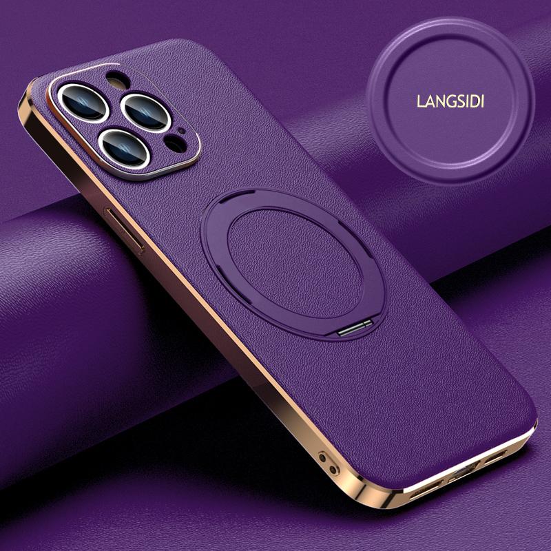 Magnetic Leather for Magsafe Case for IPhone 15 14 Pro Max 13Pro 16 Plus Ring Luxury Lens Protection Holder Phone Back Cover