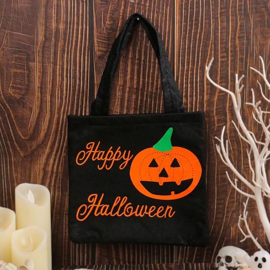 Reusable Shopping Tote Halloween Candy Bag, Non-woven Fabric Trick or Treat Bag with Pumpkin Goodie Ghost Patterns, Large Capacity Storage Basket for