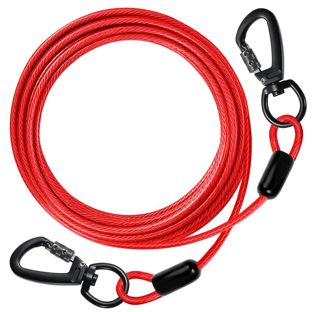 DANOFY Dog Wire Tether Lead Cable Dog Tether Cable 5mm Carabiner with Lock Runner Cable Training Lead for Outdoor Garden Camping Suitable for Medium