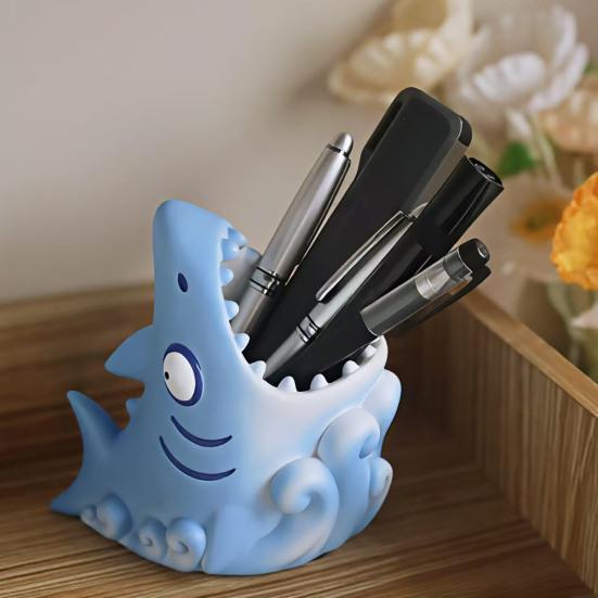 Yousheng Shark Shape Pen Holder Stable Non-Slip Design Storage Box Large Capacity Stationery Makeup Brush Toothbrush Organizer