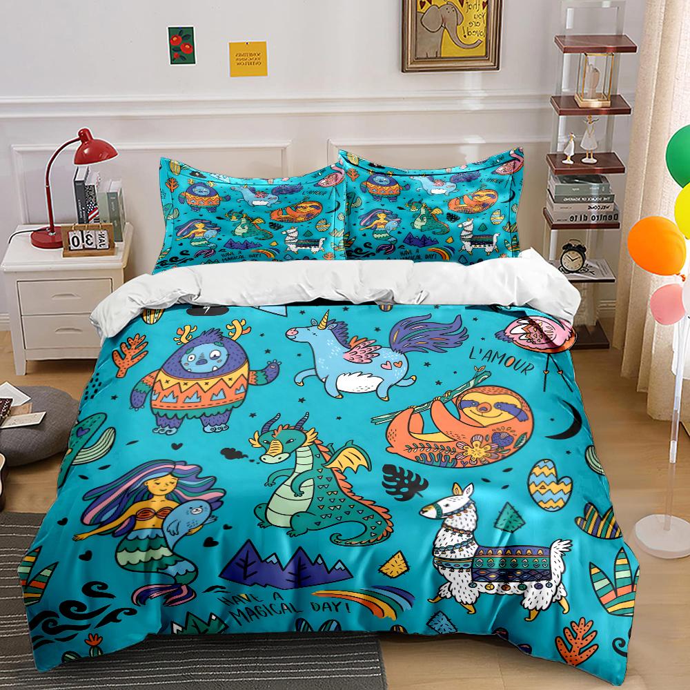 Fantasy Elements Cartoon Illustration Print Bedding Set 1 Duvet Cover 2 Pillowcases for Adult and Children Luxury Gift Full Size