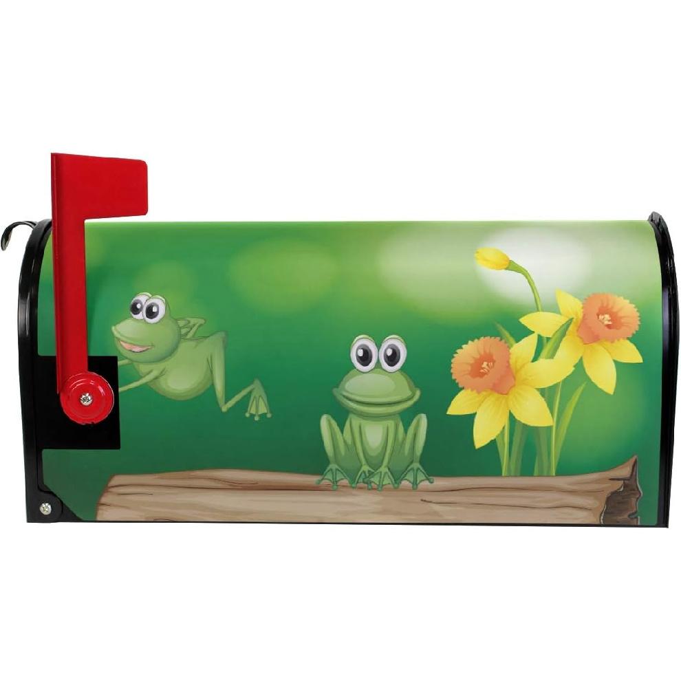 Home Garden Two Green Frogs Pattern Magnetic Mailbox Cover Standard