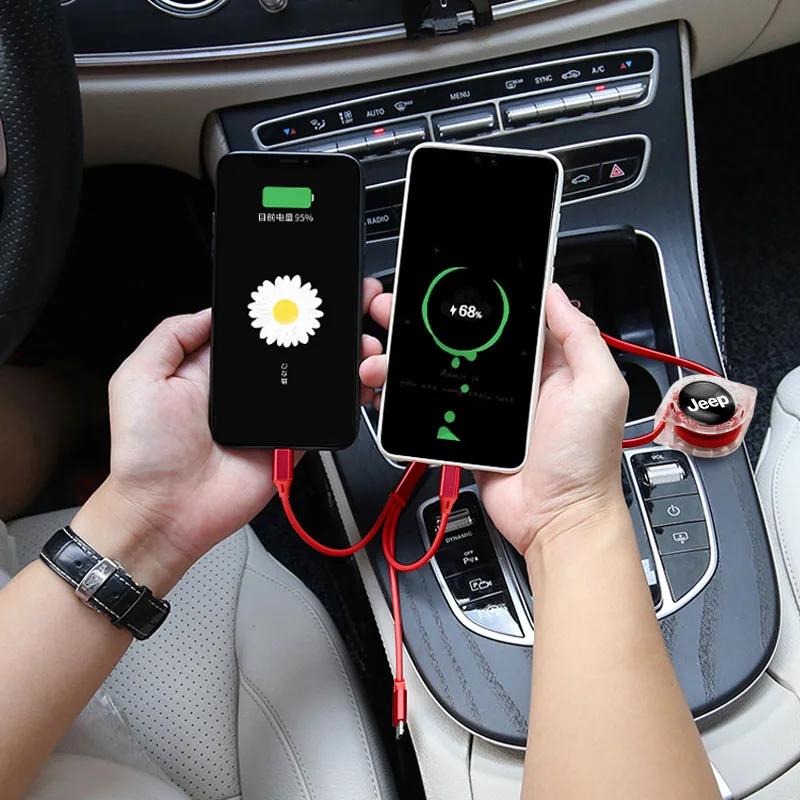 For Jeep Car Interior 3 In 1 Fast Charger USB Data Cable Accessories For Jeep Renegade Wagoneer Avenger Recon Wrangler JK Gla