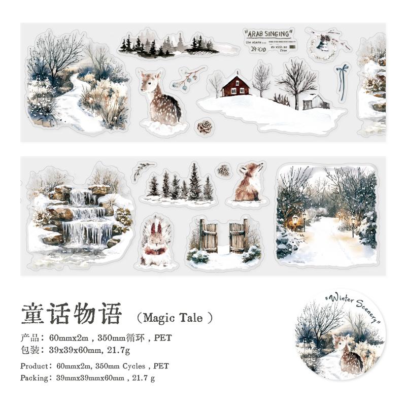 Journal GO 6X200cm Winter Snow Scene PET Landscaping Tape DIY Collage Junk Journal Scrapbooking Winter Masking Tape Stickers