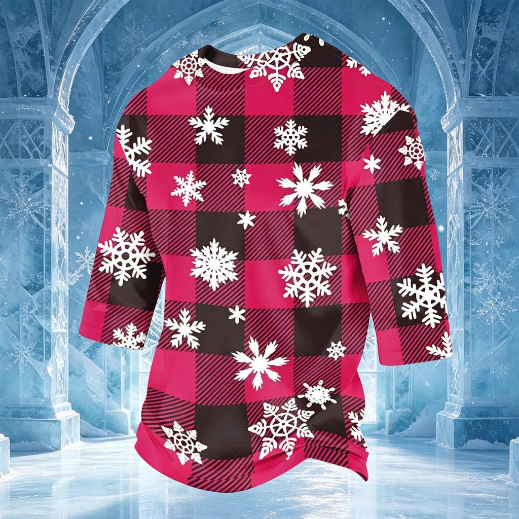 Men's Casual Christmas 3/4 Sleeve T-Shirt with Round Neck for Holiday Festive Wear