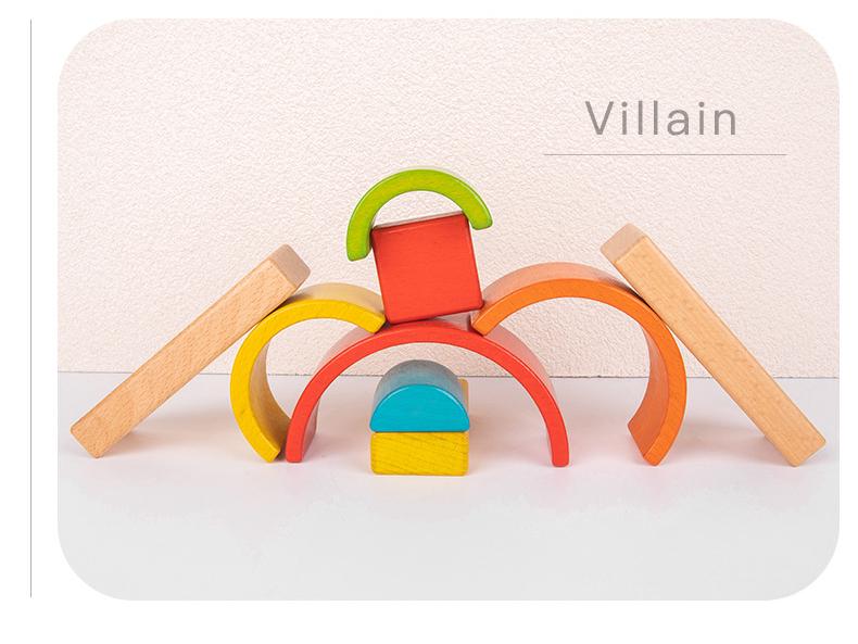 Beechwood Rainbow Stacking Blocks: Educational Toy for Color and Shape Recognition in Kindergarten Children