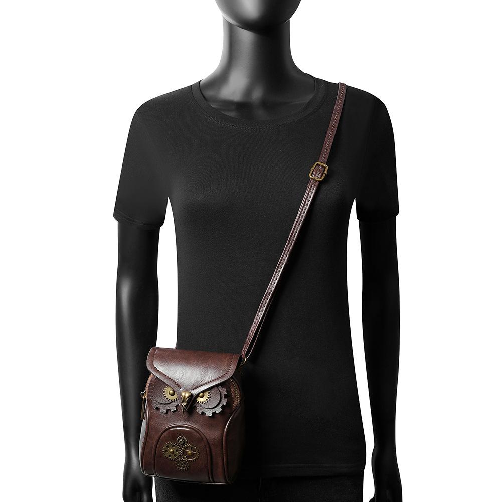 Zomer Nieuwe Persoonlijkheid Uil Telefoon Tas Steampunk Retro Cool Tandwiel Wiel MINI Portemonnee Premium PU Klinknagel Schouder Diagonaal Straddle Tas voor Mannen en Vrouwen