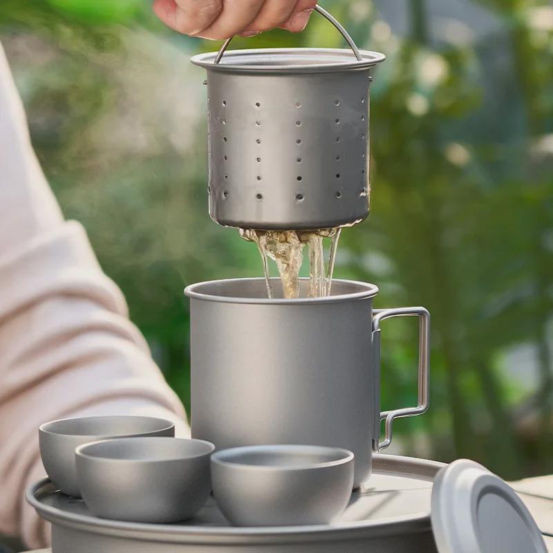 Portable Pure Titanium Tea Set - High-End Travel Teapot with Quick Cup and Water Separation for Camping