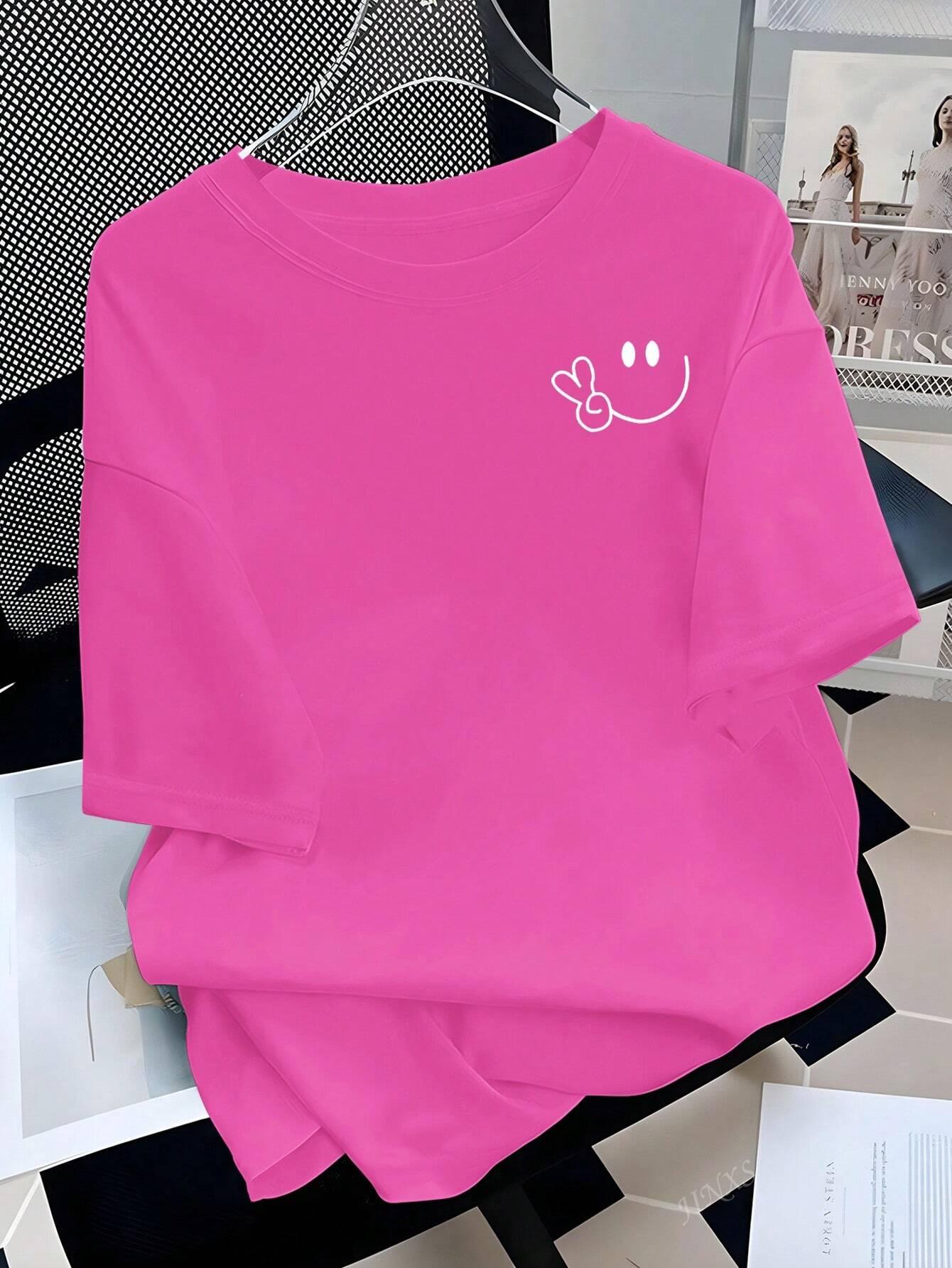 

Футболки с графическим принтом Рука-ножницы Улыбка Женские Летние Хлопковые Топы Свободные С Круглым Вырезом Удобные Футболки С Коротким Рукавом Повседневная Одежда S