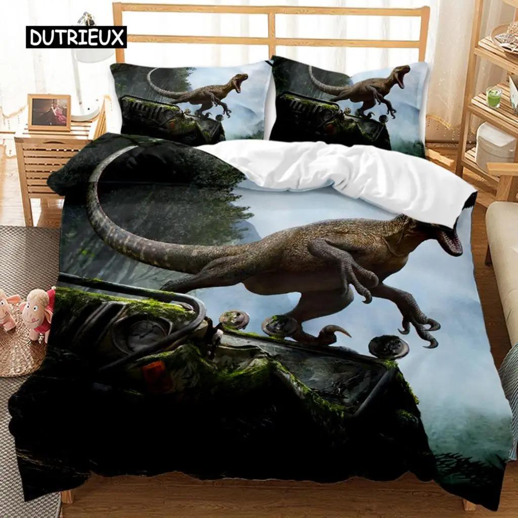 Jurassic Dinosaur Duvet Cover Tyrannosaurus Rex Ferocious Creatures Predators Bedding Set Full Queen King Polyester Quilt Cover