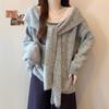 Lace shawl front shoulder knitted sweater women's early autumn loose fat mm fake two-piece top loose