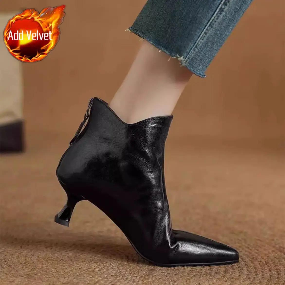 

Fashion Moccasin Work Ankle Boots for Women Soft Stiletto Heel Designer Luxury Booties Comfortable and Elegant Y2k Hot Woman Short Shoes 35