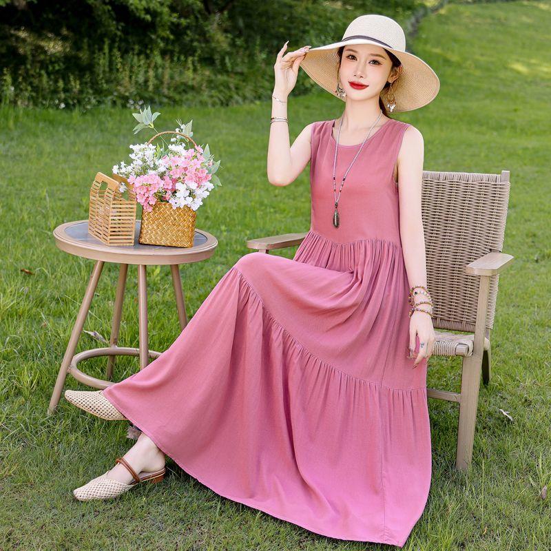 Sommer Fließendes Baumwollkleid Ärmellos Junge Frauen Strand Langes Kleid Urlaubs-Sommerkleid