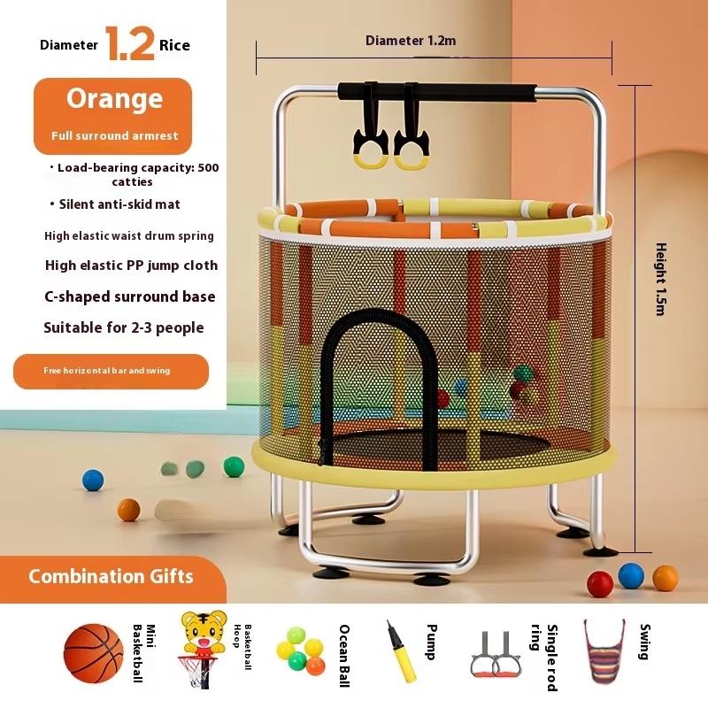 Home children's indoor baby bouncy bed with children's toys, fitness equipment with protective nets, thick steel pipe trampoline
