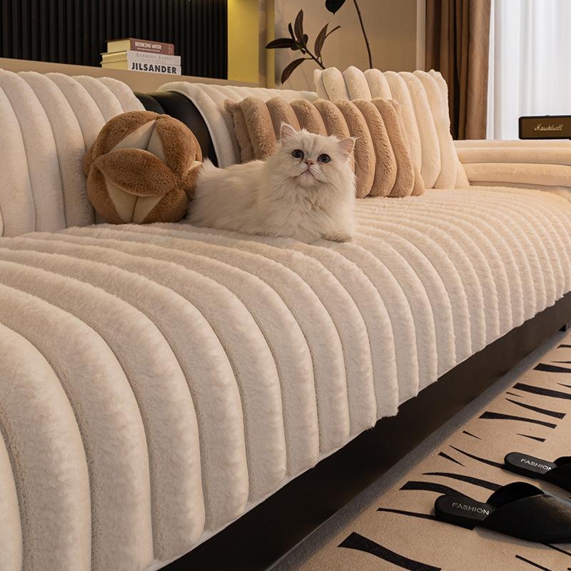 Winter Sofa Cover  New Thickened Non-Slip Seat Cushion Cream Wind High-Grade Cover Rabbit Plush Sofa Cushion
