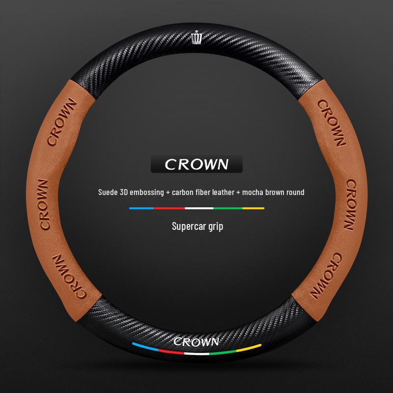 Genuine Leather Suede Carbon Fiber Steering Wheel Cover for Toyota Crown Land Cruiser (12th-14th Gen)