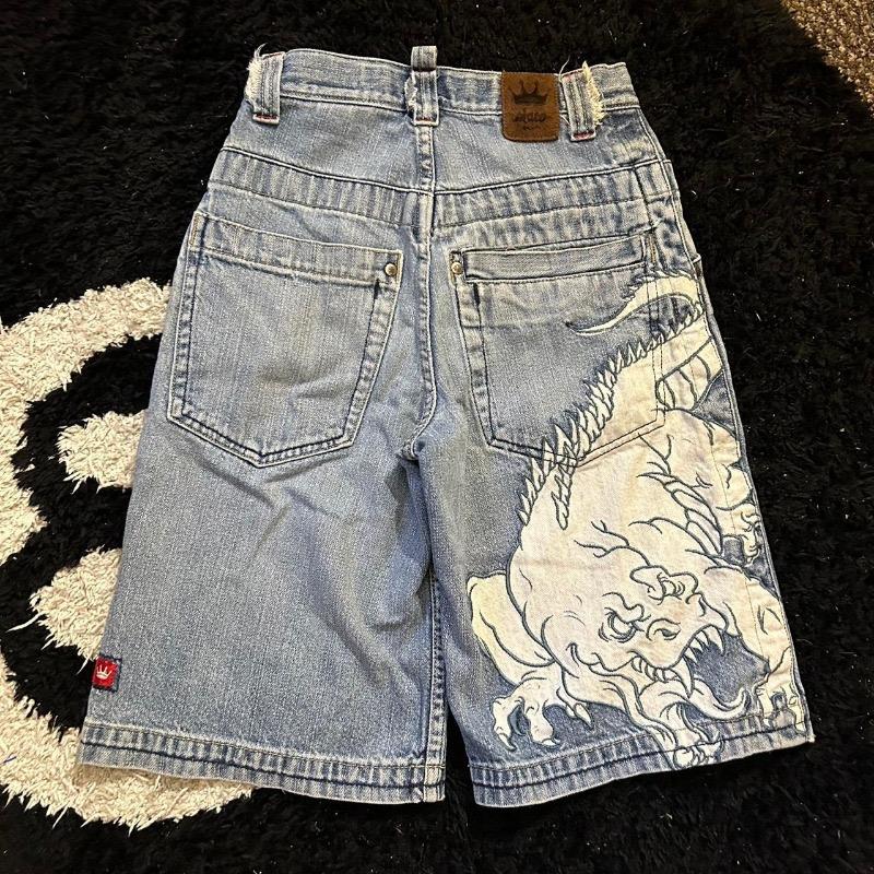 

ZYLLO Street Jeans New Fashion Oversized Embroidery Loose Denim Shorts Male Y2K Harajuku Retro Popular Casual High Waist Shorts Pants XXL синій
