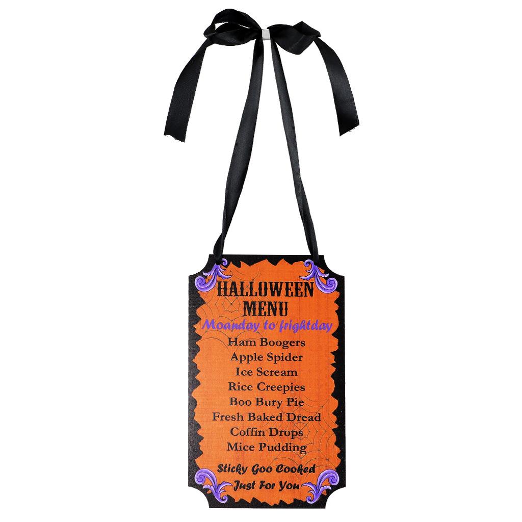 Halloween Wooden Door Plate Ornaments Candy Skull Hanging Window Indoor Pendant Holiday Doorplate Decoration