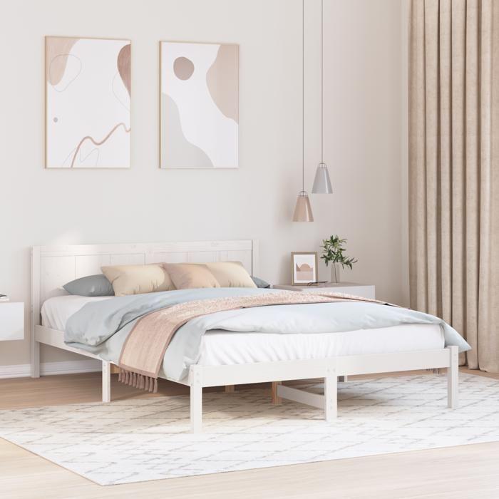 VidaXL cadre de lit en pin blanc Blanc Bois 150 x 200 cm Durable 872186