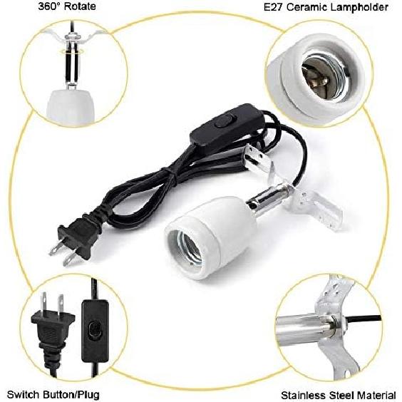 

Патрон для рептилий 300 Вт, Комплект держателя для тепловой лампы с рейтингом 360°, Подставка-основание для лампы обогрева террариума с выключателем, Патрон E27 для ящерицы, черепахи, змеи