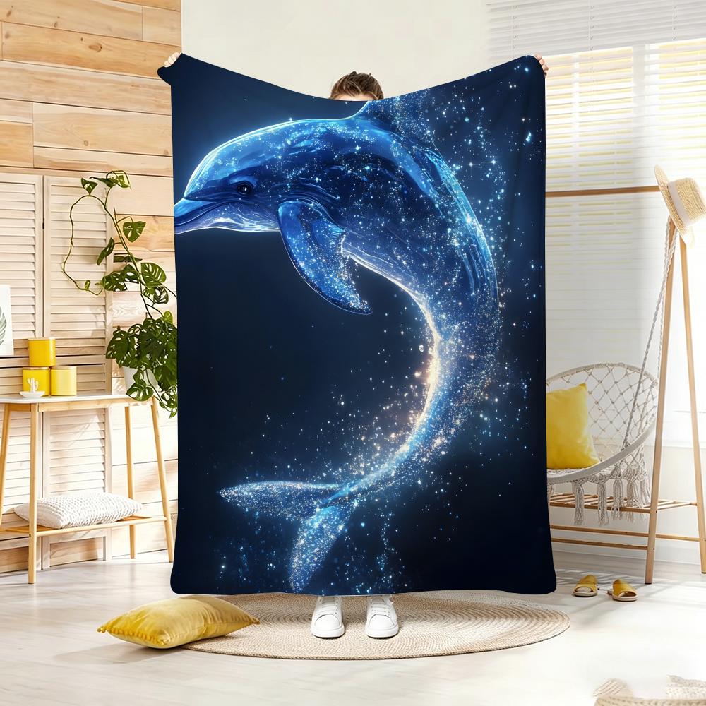 Fantasy Color Cute Dolphin Throw Lightweight 240g Flannel Blanket Soft Skin-friendly for Summer Cooling