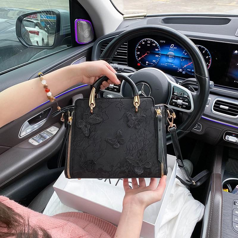 French Lace Butterfly Embroidery Tote Bag In High-end Exquisite Handbag чёрный