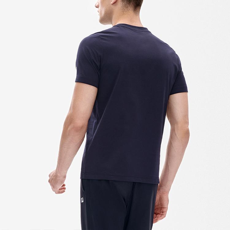 FILA Athletics Solid Color Letter Logo Round Neck Sports Simple Comfortable Casual Knit Short Sleeve T-Shirt Men T-Shirt Dark-Blue A11M231120F-NV