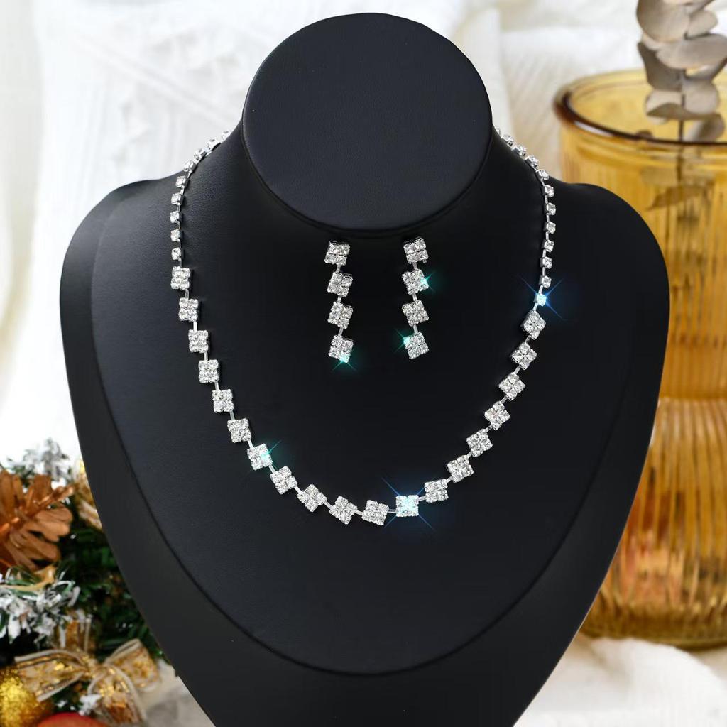 Sparkling Diamond Necklace and Earrings Set for Bride - Elegant Wedding and Evening Jewelry