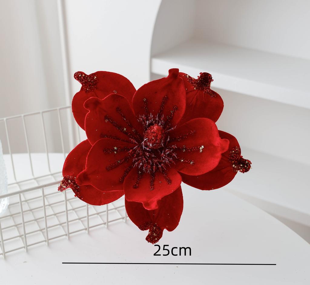 Christmas flower gold simulation Christmas tree decoration flower 20cm sequined flannel home decoration