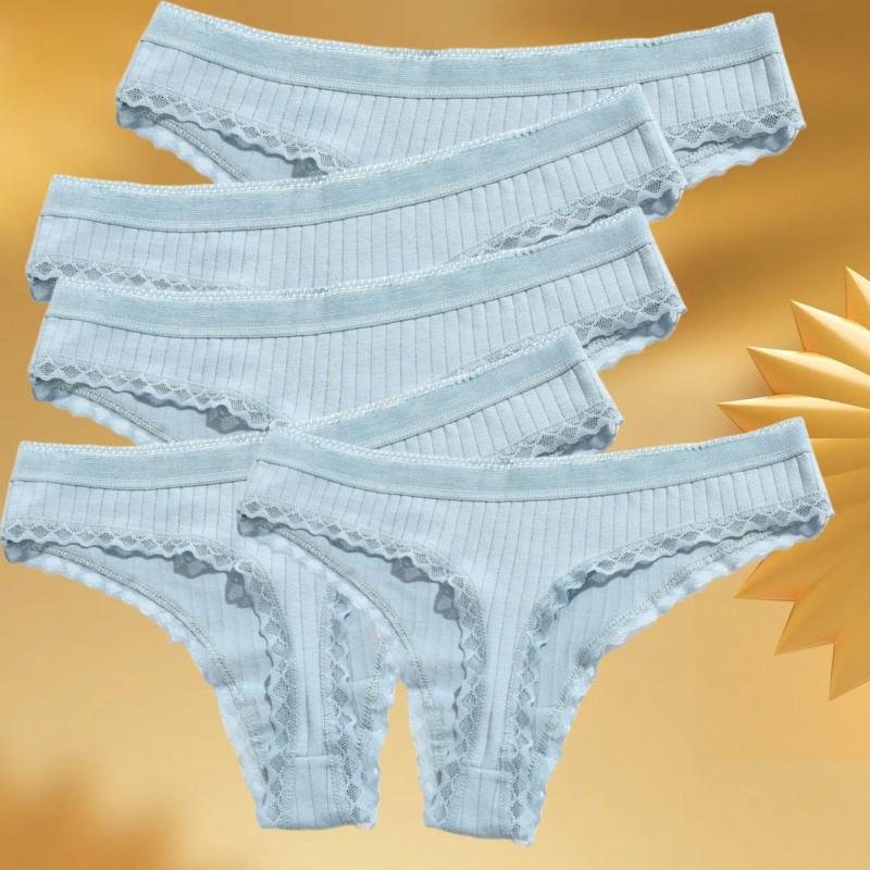 

5PCS/Set Solid Color G-Strings Women Cotton Panties Sexy Lingerie Sports Striped Panty Low RiseThin Style Breathable Underpants XL&5pcs