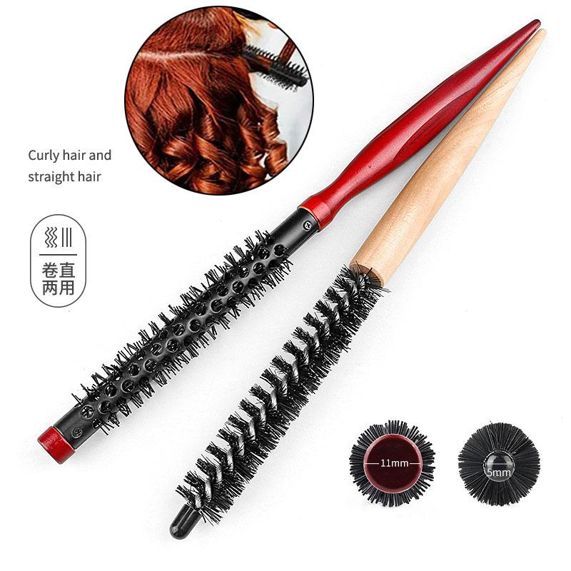 BEPAN Wooden Hair Roller Comb Mini Round Wood Brush Roller Quiff Hairdressing Combs Fluffy Hairdressing Comb for Hair Bangs Curling