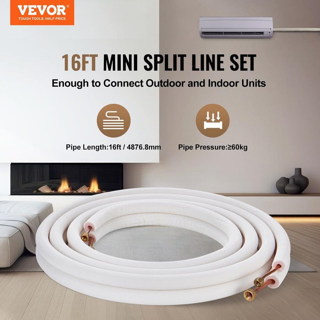 Mini Split Line Set 6.4x9.5 x4876.8mm Copper Tubing AC w/ Connection Cable