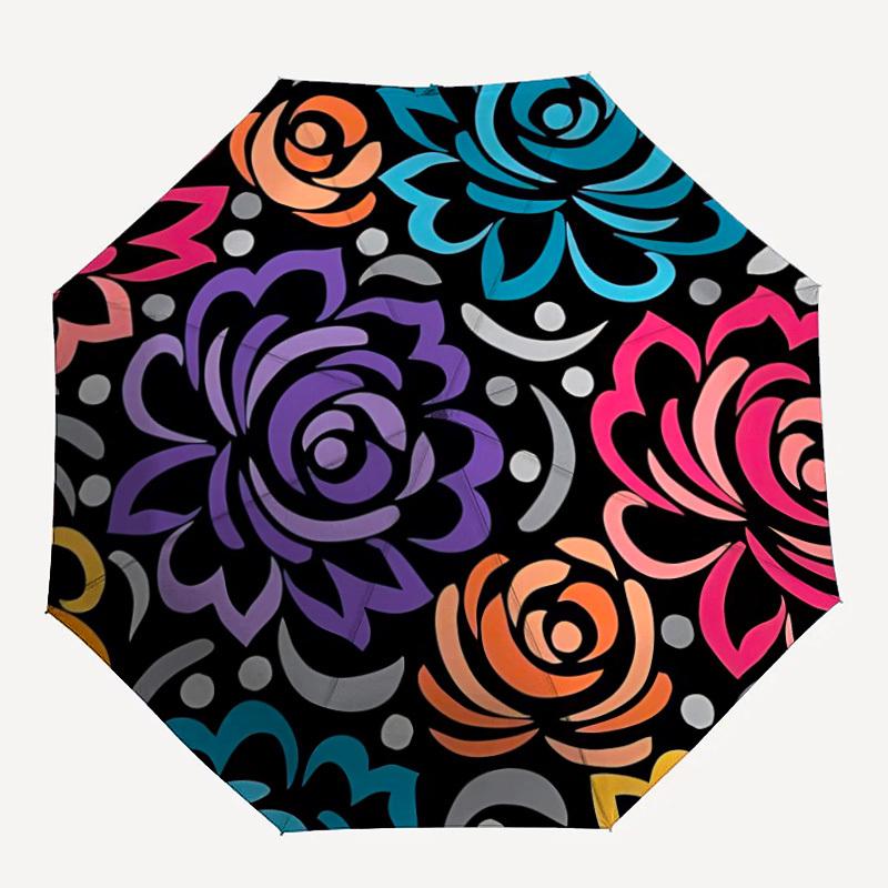 1pc Floral Pattern Automatic Opening/Closing Folding Umbrella with 18 Ribs, Plastic Handle, Windproof Portable Sunshade Umbrella y250726058