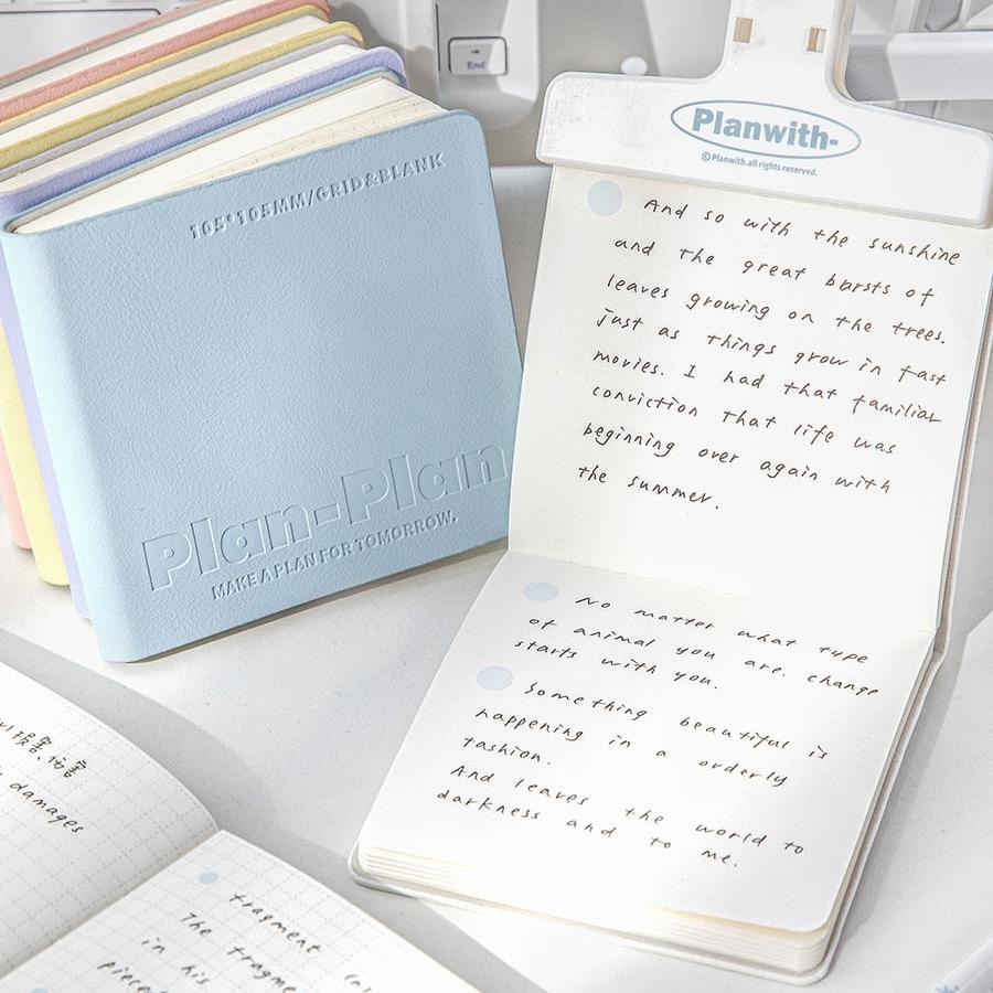 Cube Notebook Plan Book Portable Size Mild Color Soft PU Cover Grid & Blank Page 80 Sheets Diary Memo Office School