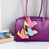Cute Palm-Sized 3D Leather Bird Bag Charm - Colorful Stitched Leather Patchwork Pendant for Handbags with Vivid Bird Shape