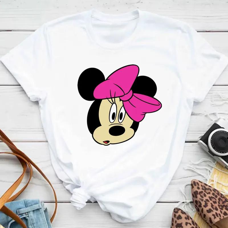 Kawaii Disney Cartoon Mickey Mouse T-shirt Female Harajuku Cute Minnie Mouse T-shirt Funny Donald Duck Pattern T-shirt Female