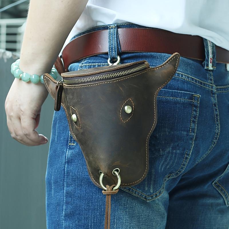 Pánská Vintage ledvinka s býčí hlavou Pu kůže Pás-balení se zapínáním na zip Středověký rytířský design Pro každodenní použití Speciální příležitosti