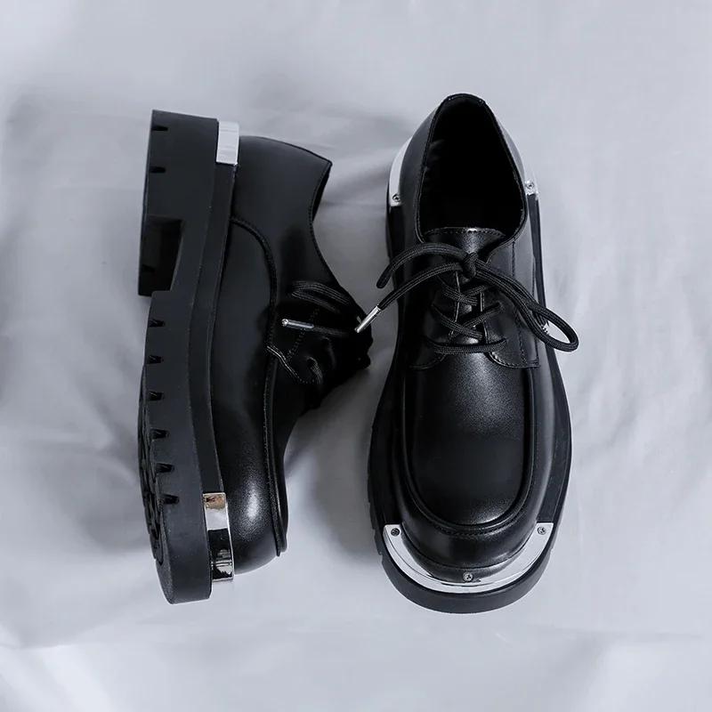 Sapatos masculinos de couro de alta qualidade, estilo britânico, plataforma, sapatos sociais, para trabalho ao ar livre, sapatos formais para homens, sapatos oxford casuais e formais