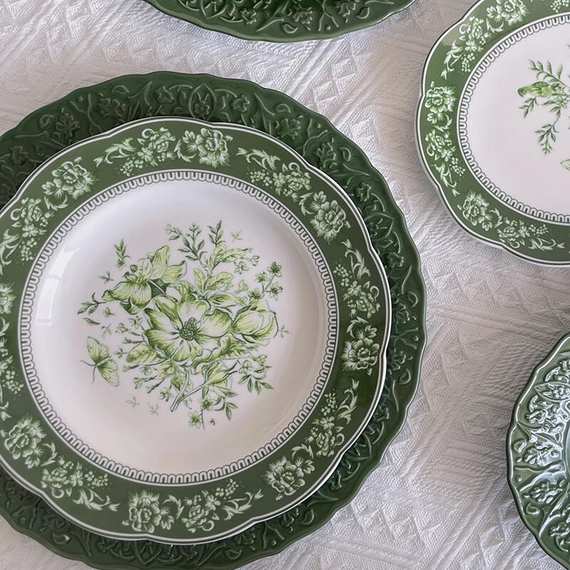 French Retro Marie Dark Green Ceramic Dinnerware Set