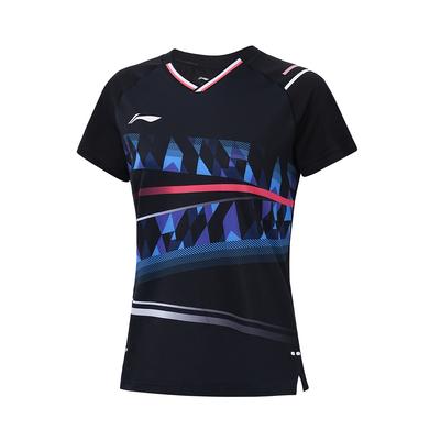 Schwarz und Blau Colorblock V-Ausschnitt Design Schnelltrocknend Atmungsaktiv Trainings-T-Shirt Unisex Tops AAYU132-1