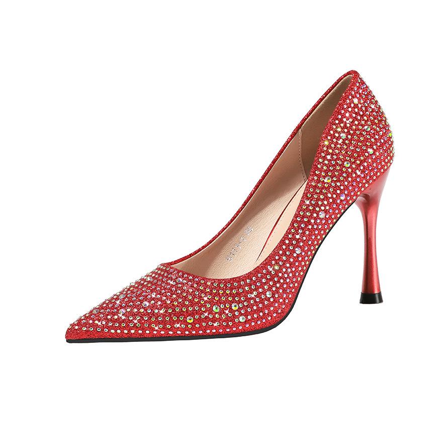 Fashion Point-toe Women's Sandals Nightclub Show Thin Stiletto Women's Single Shoes Rhinestone Sequin High-heeled Shoes